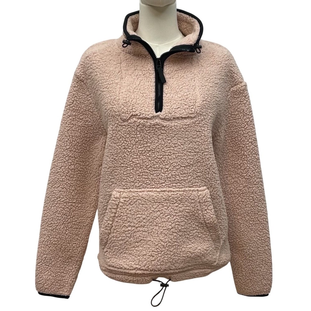 Love Tree Sherpa Fleece Pullover Womens Medium M Quarter Zip Pink Teddy Jacket‎
